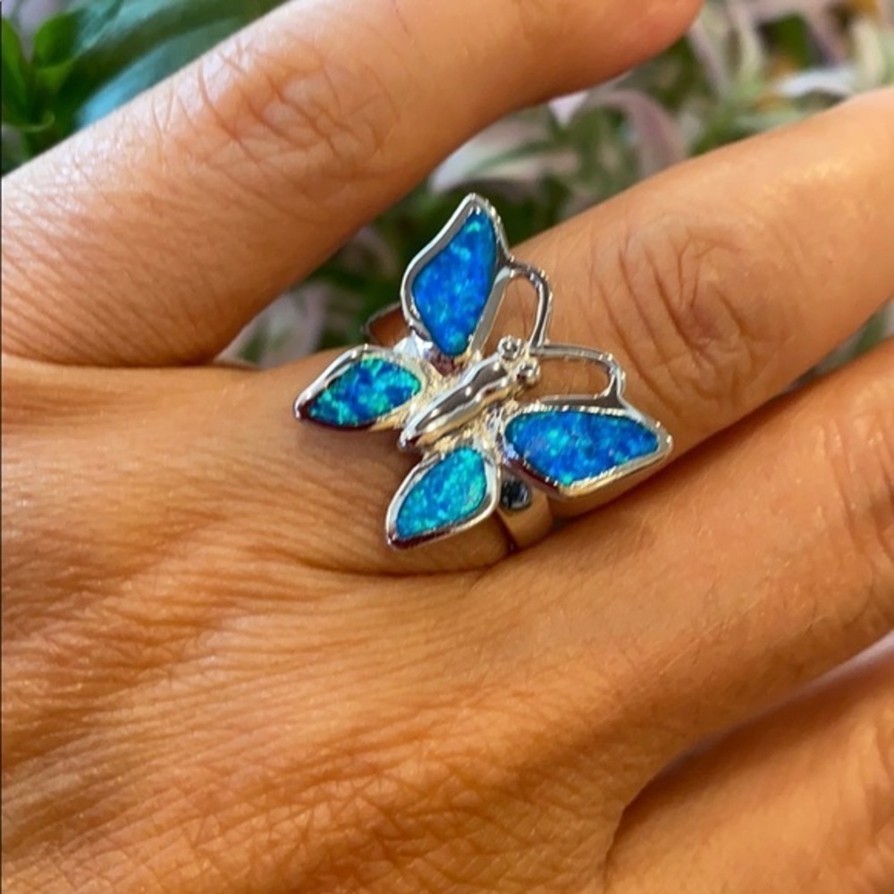 Sterling Silver Blue Opal Butterfly Ring 6 7 8 9